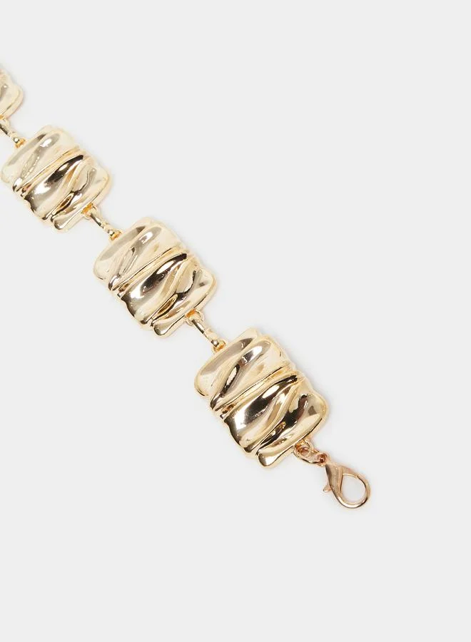 Styli Women Gold Textured Link Chain Belt